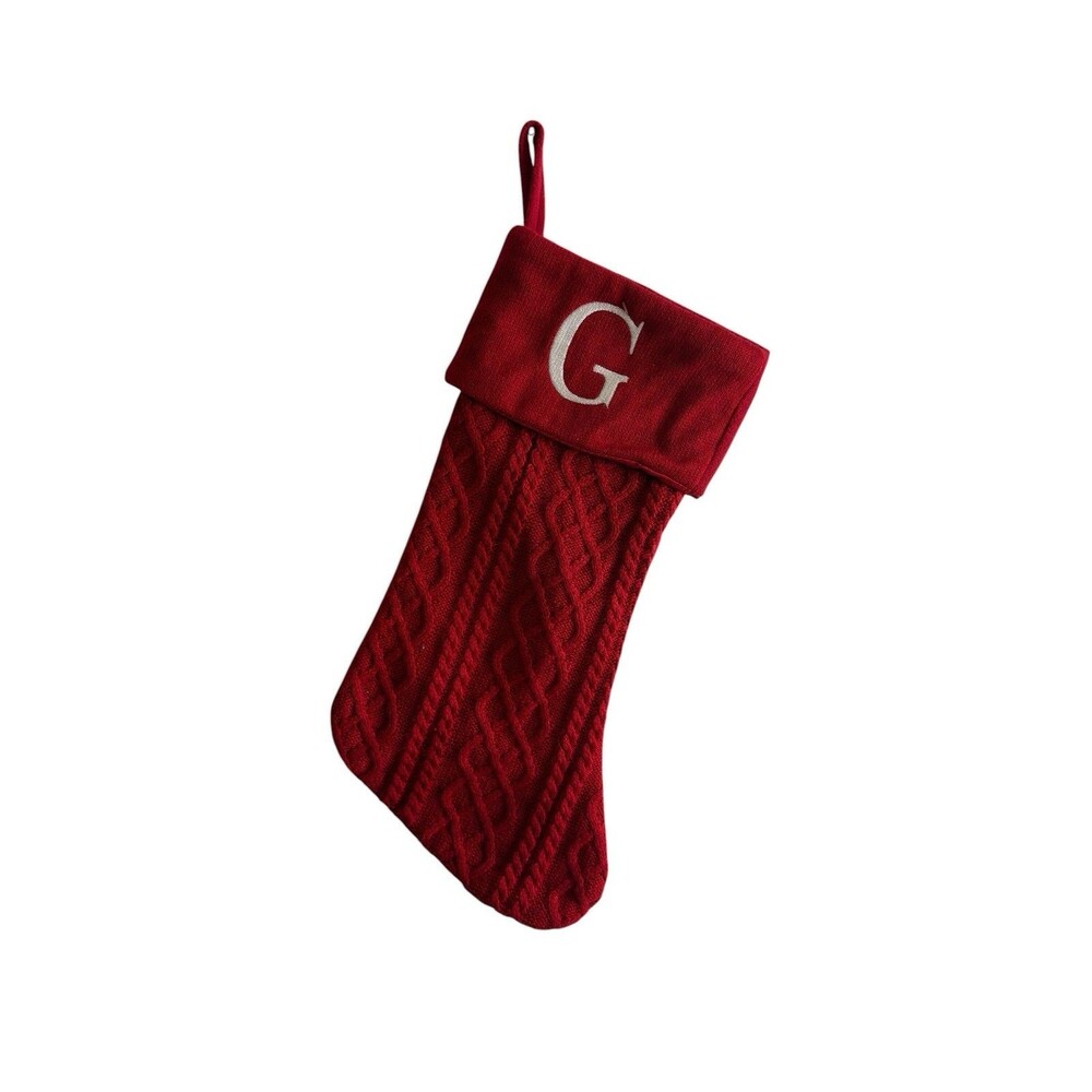 Holiday Time 19" Knit Monogram Christmas Stocking, Letter "G" Red White Initial
